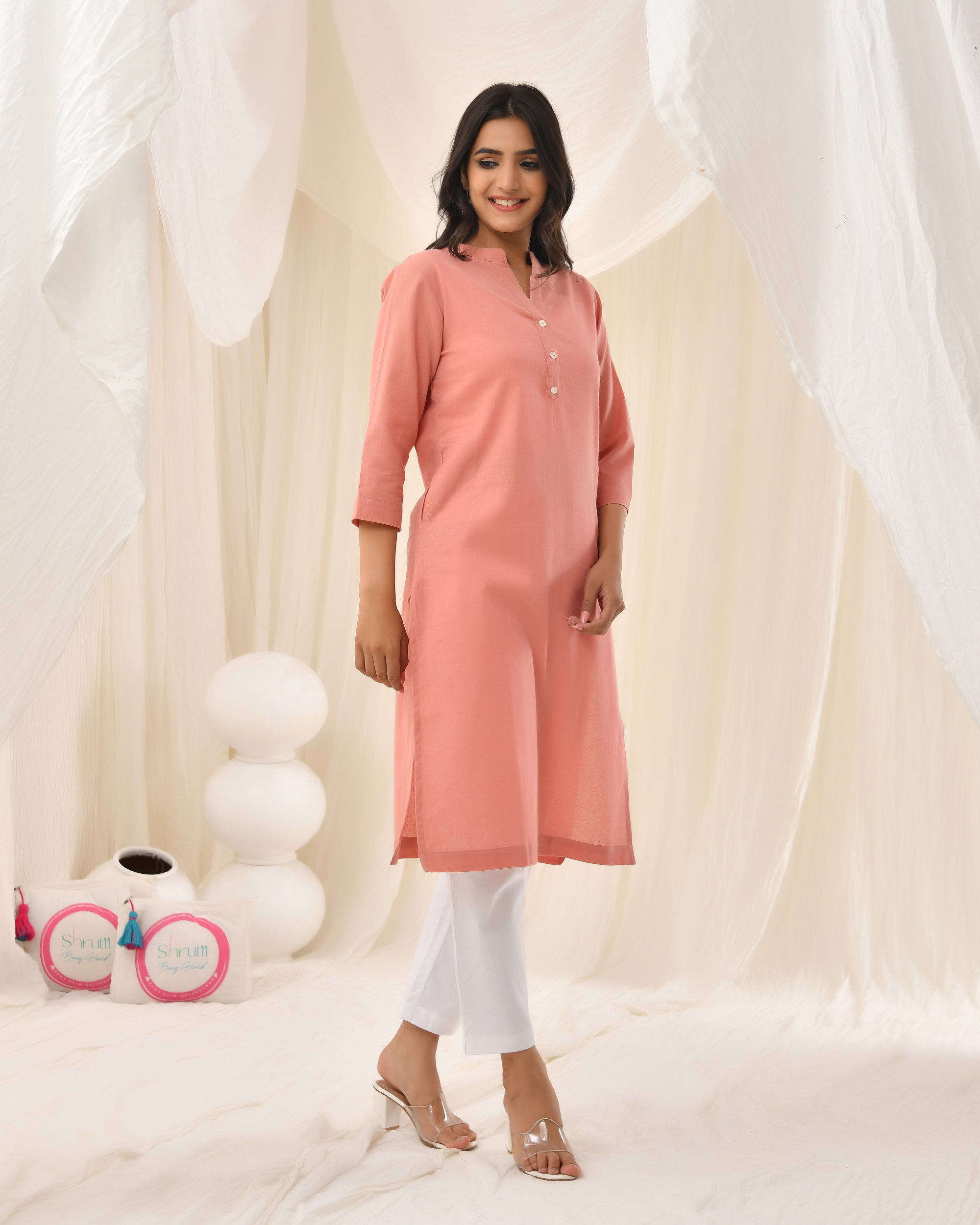 Rose Taupe Airy Linen Long Kurta