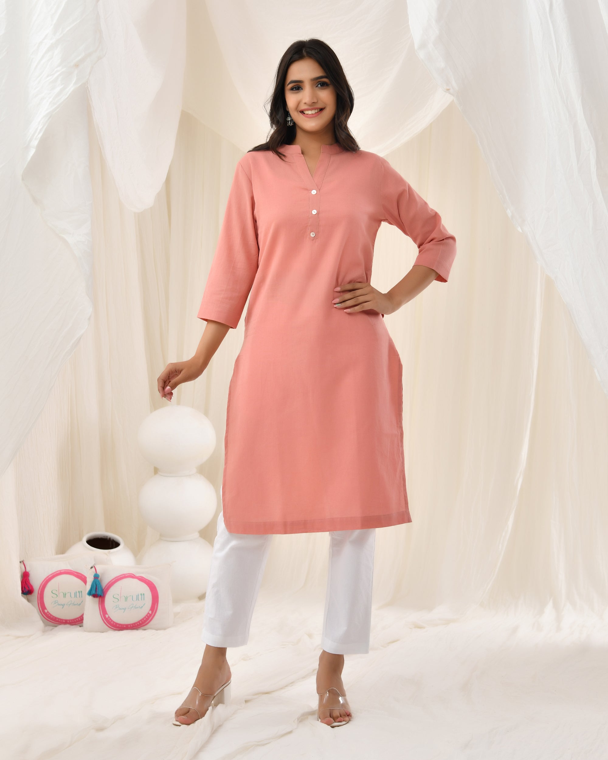 Rose Taupe Airy Linen Long Kurta