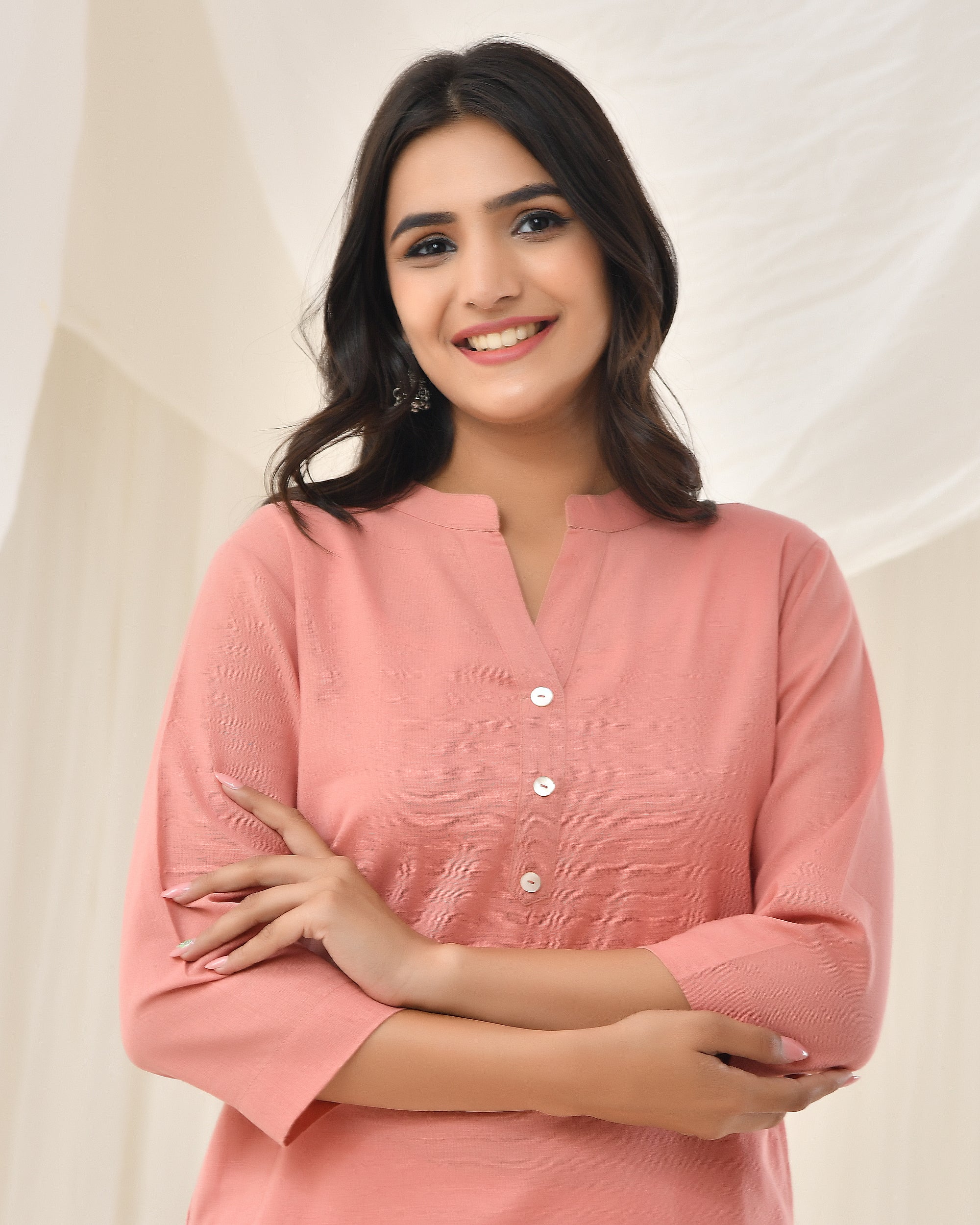 Rose Taupe Airy Linen Long Kurta