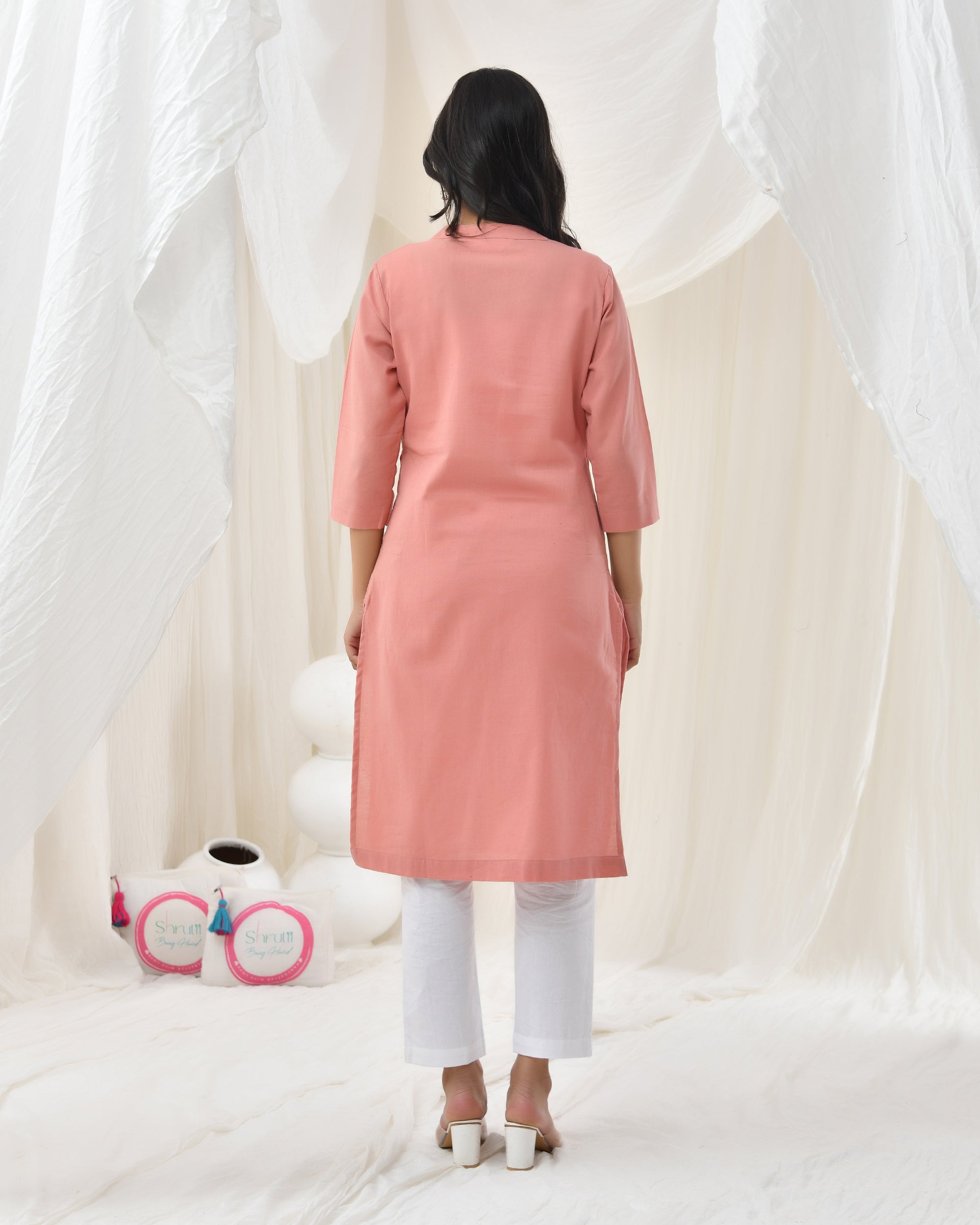 Rose Taupe Airy Linen Long Kurta