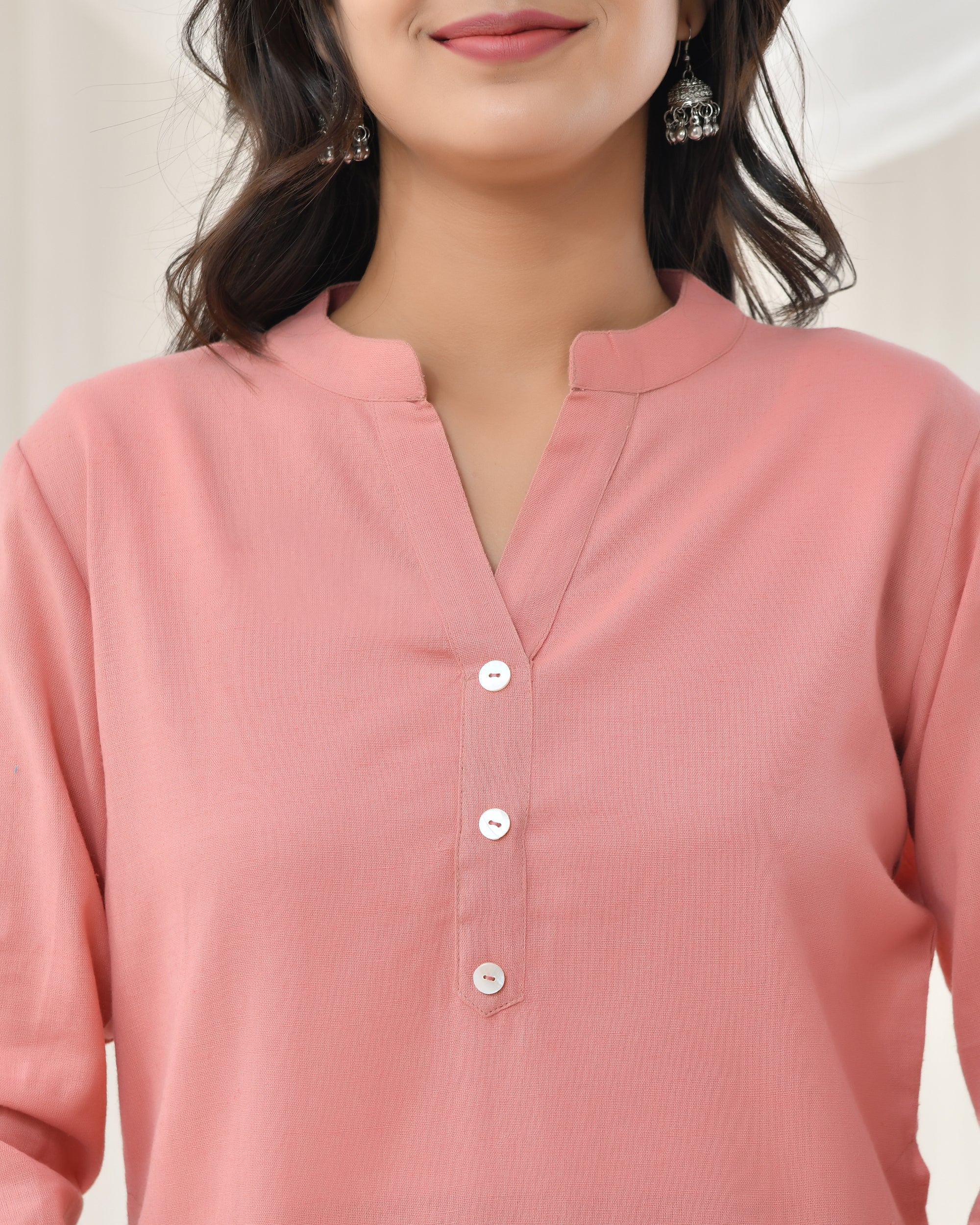 Rose Taupe Airy Linen Long Kurta