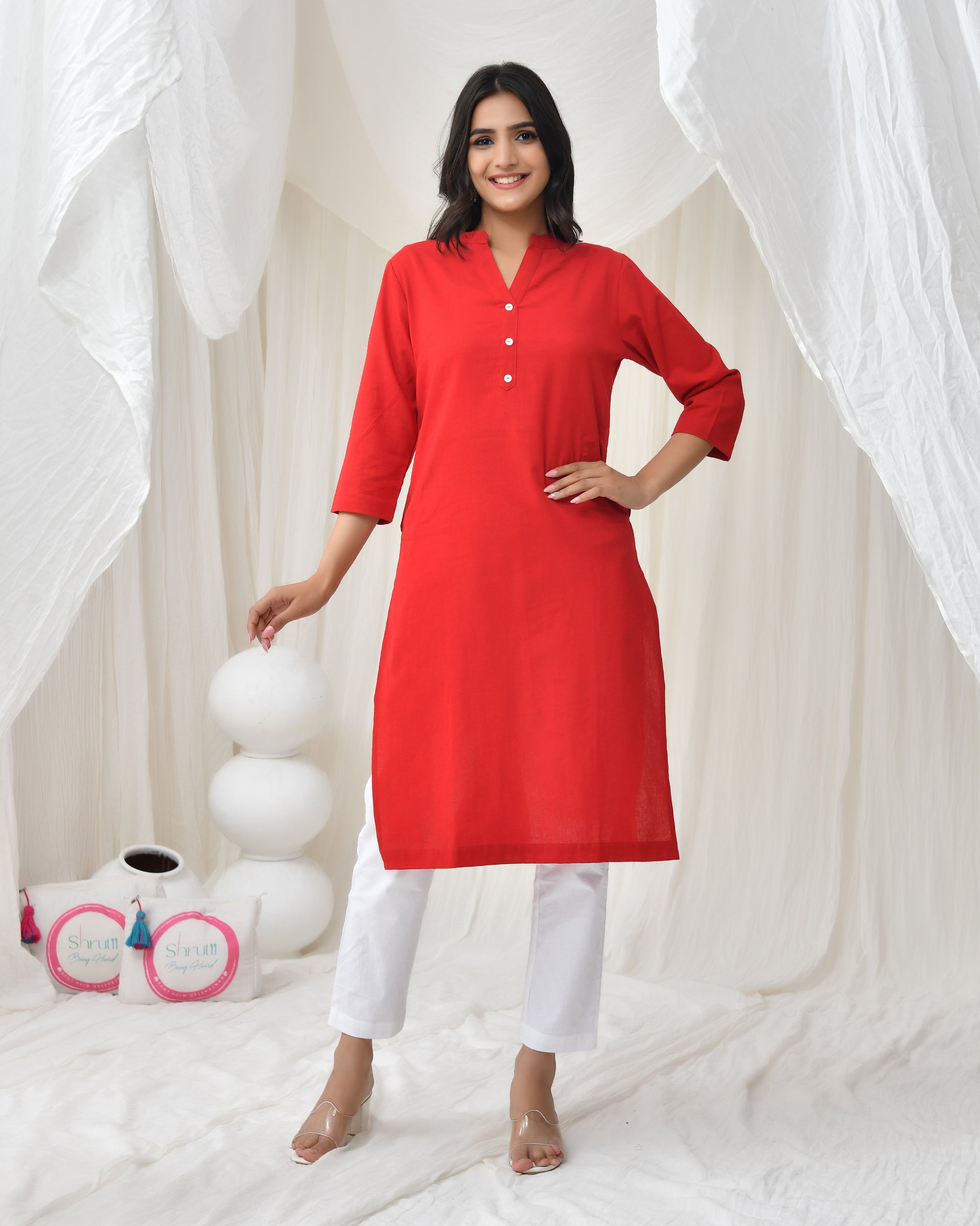 Fiery Red Airy Linen Long Kurta