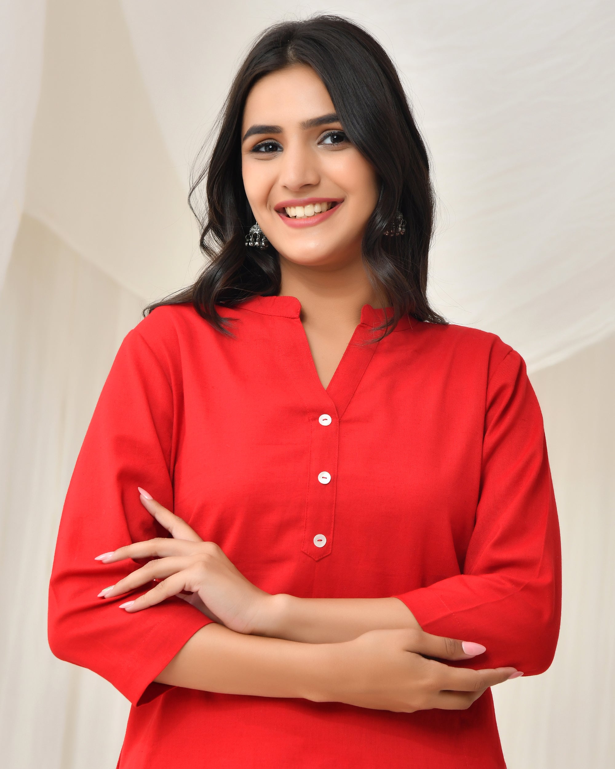 Fiery Red Airy Linen Long Kurta