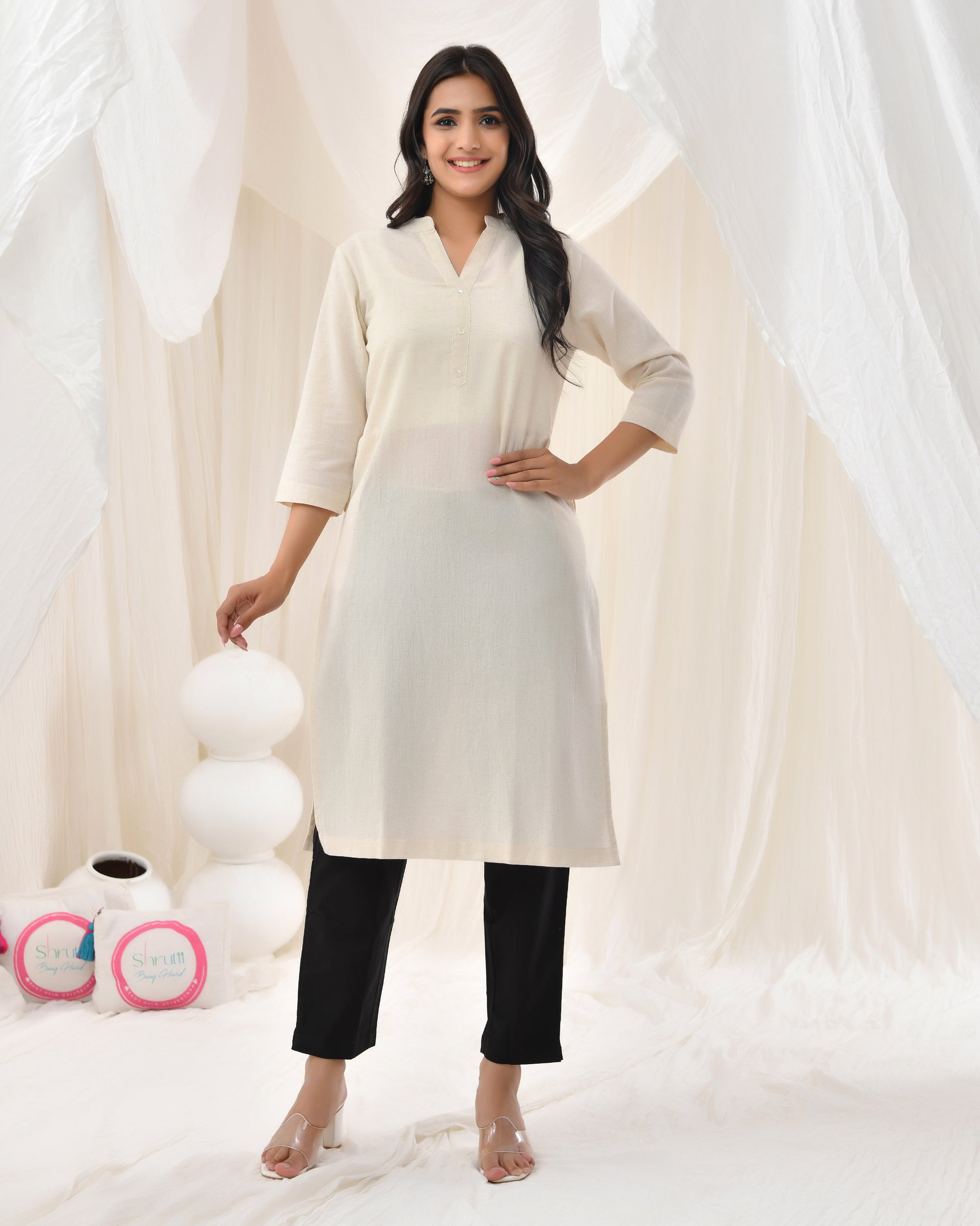 Ecru Airy Linen Long Kurta