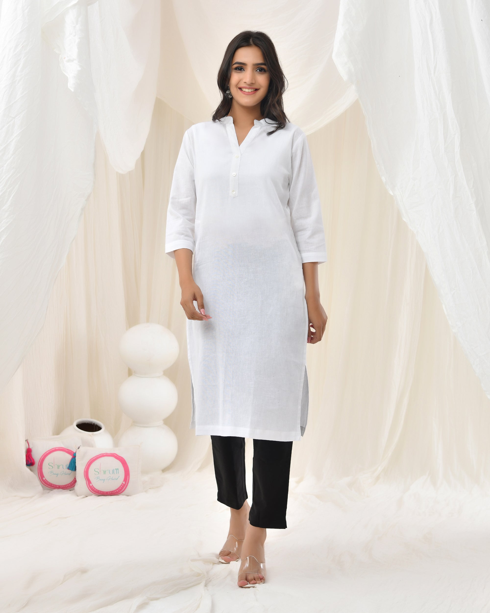 Snow White Airy Linen Long Kurta