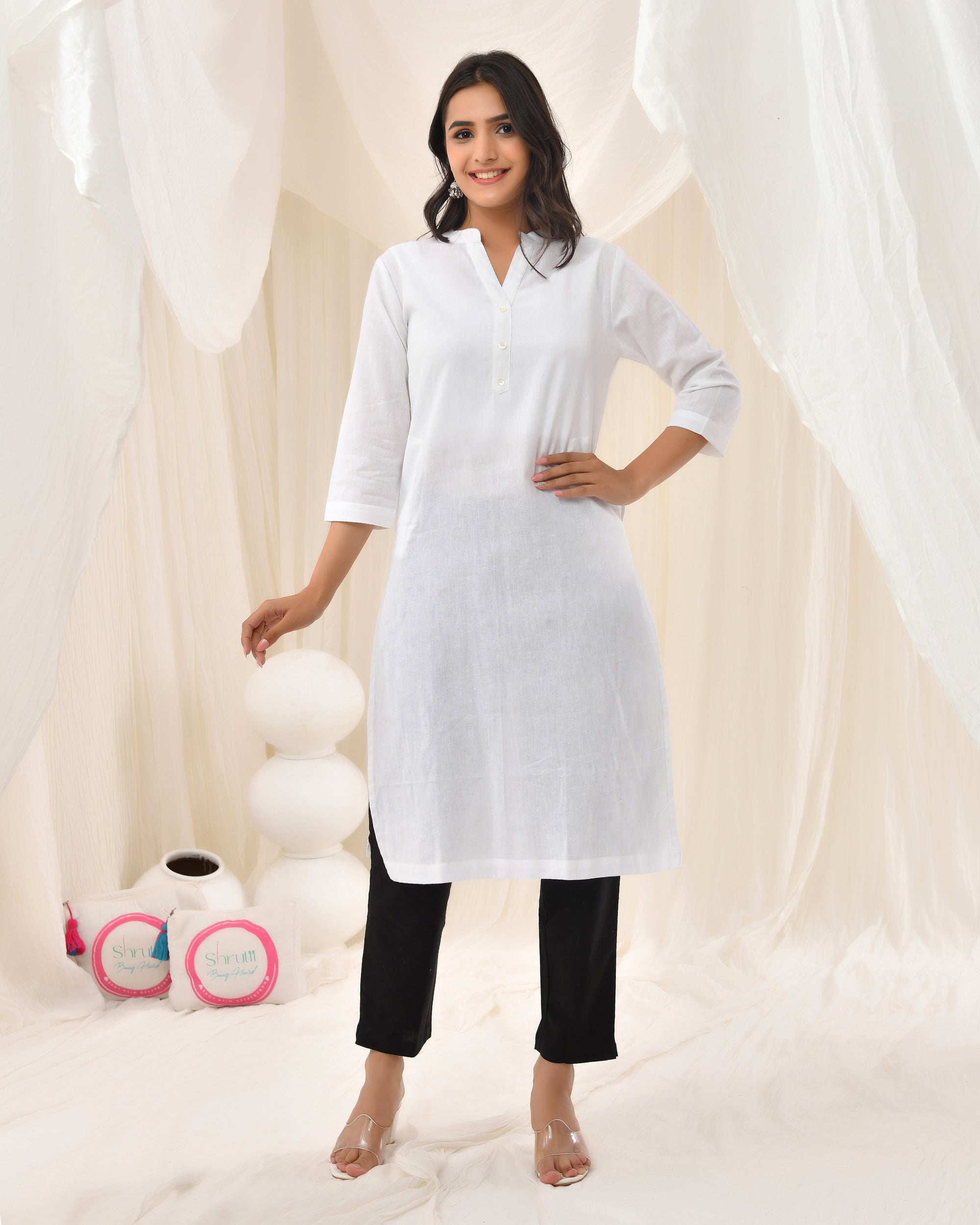 Snow White Airy Linen Long Kurta