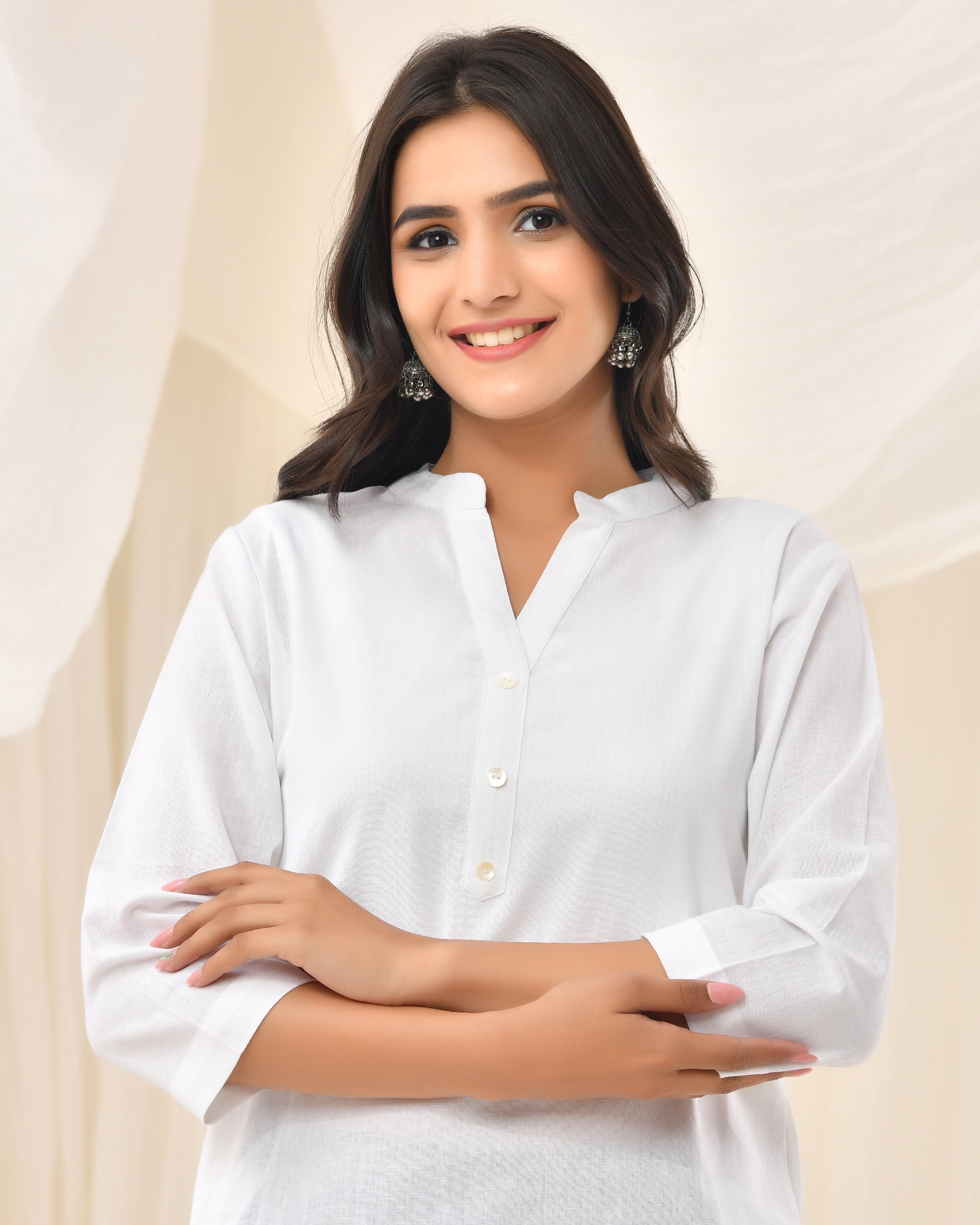 Snow White Airy Linen Long Kurta