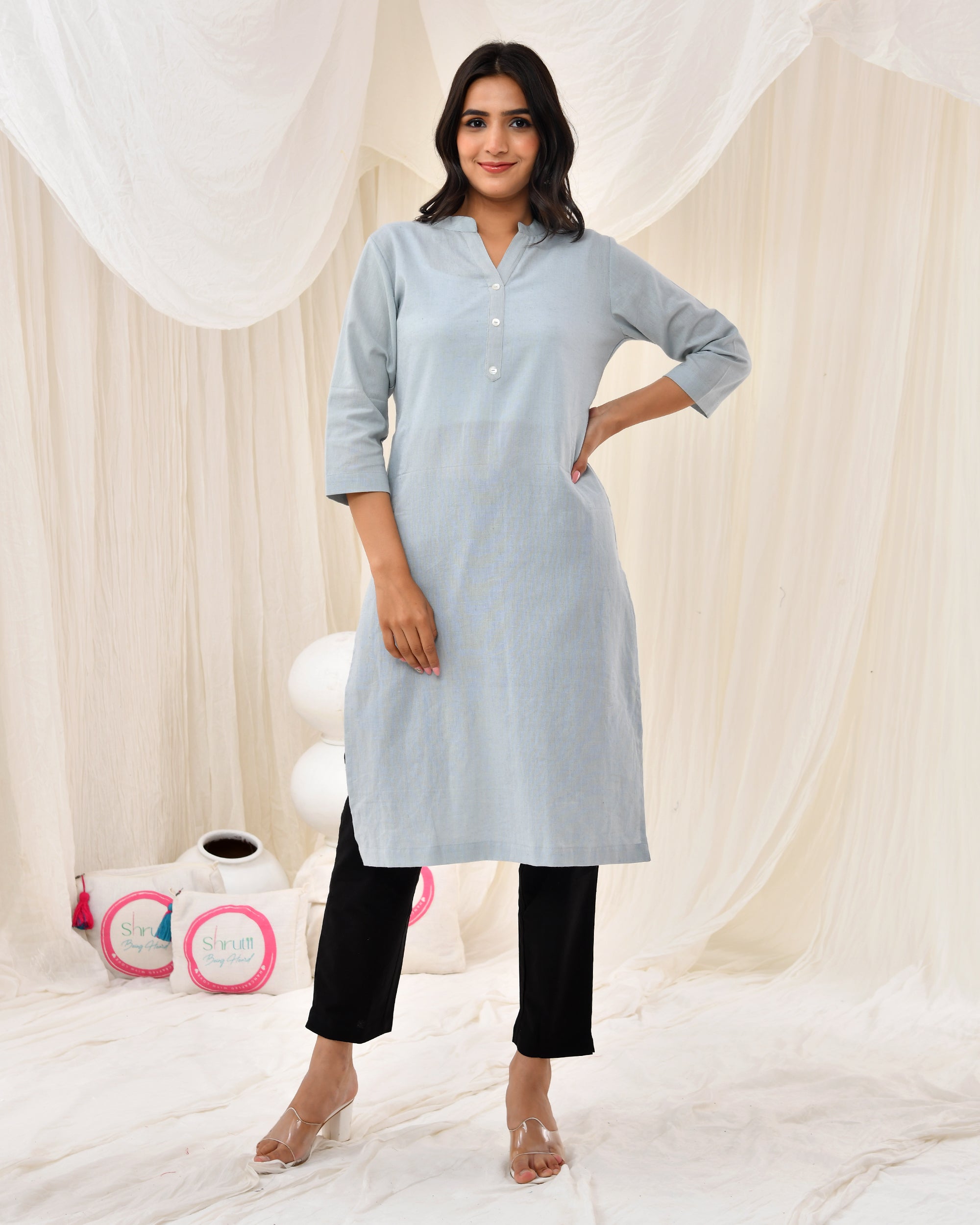 Light Grey Airy Linen Long Kurta