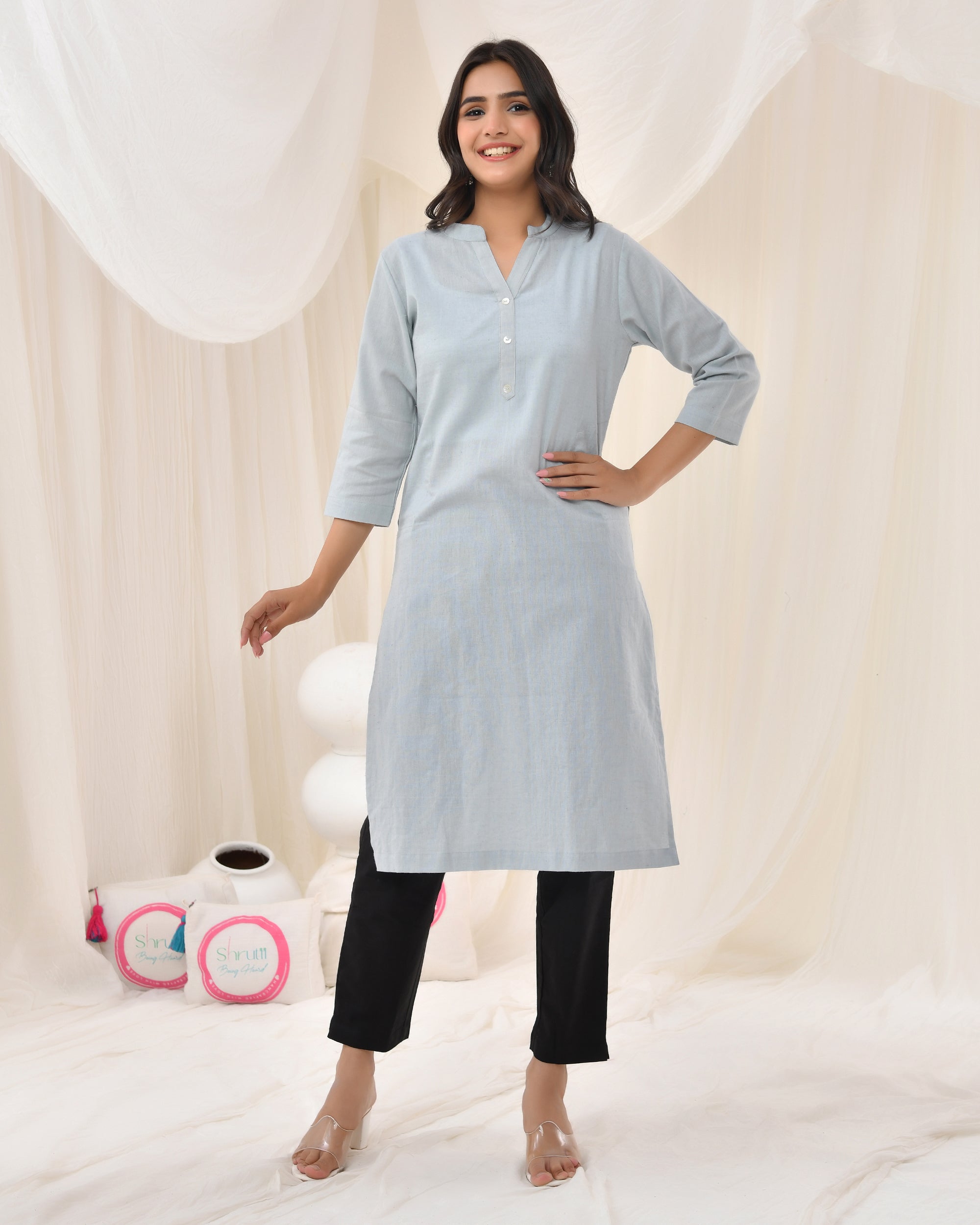 Light Grey Airy Linen Long Kurta