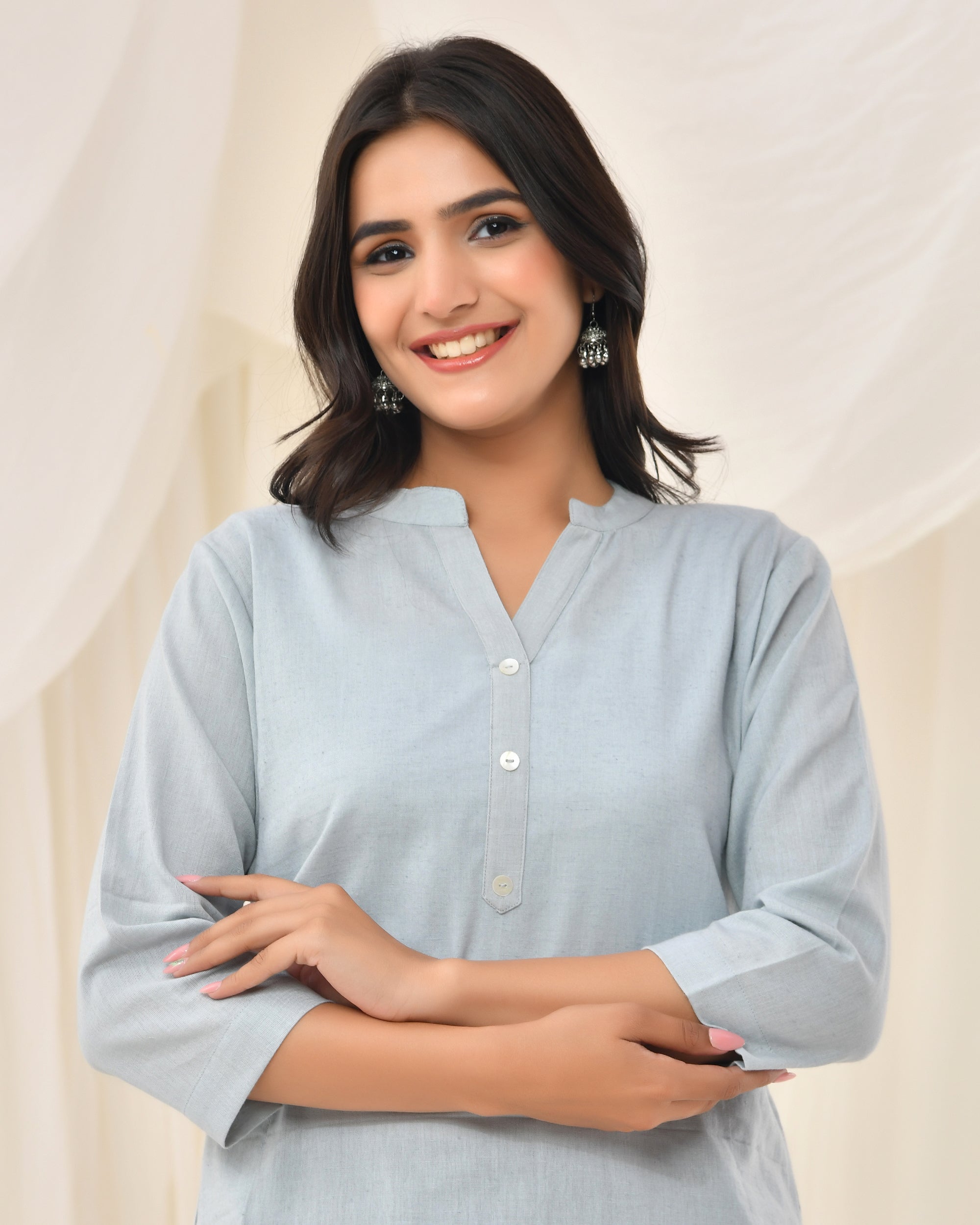 Light Grey Airy Linen Long Kurta
