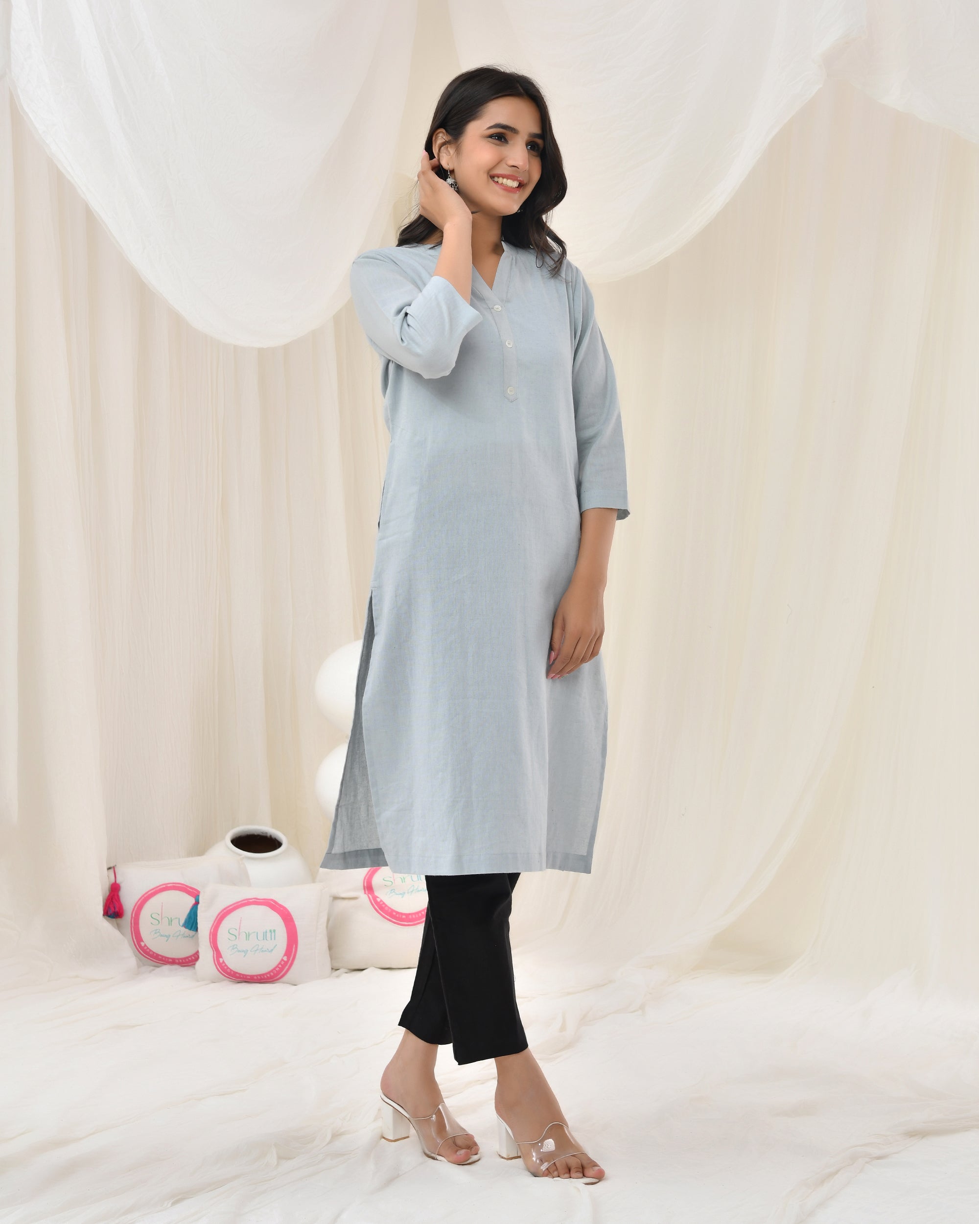 Light Grey Airy Linen Long Kurta