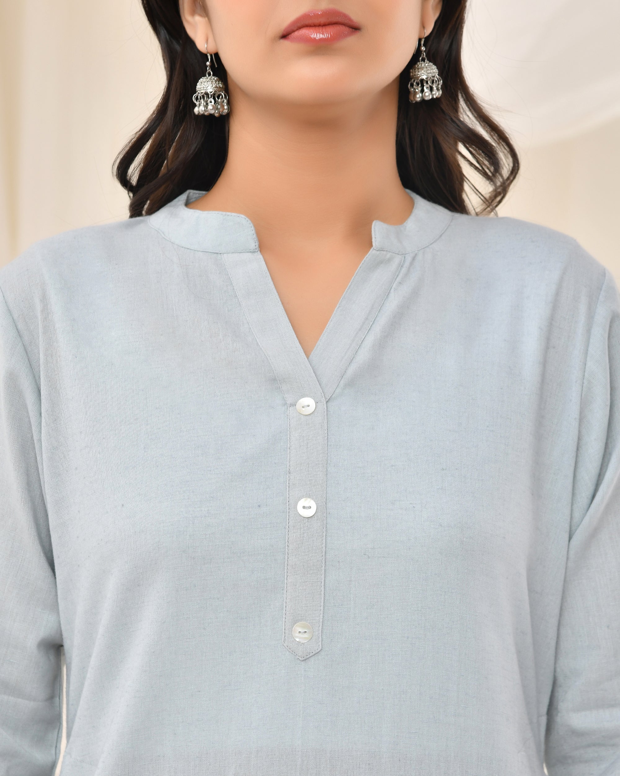 Light Grey Airy Linen Long Kurta
