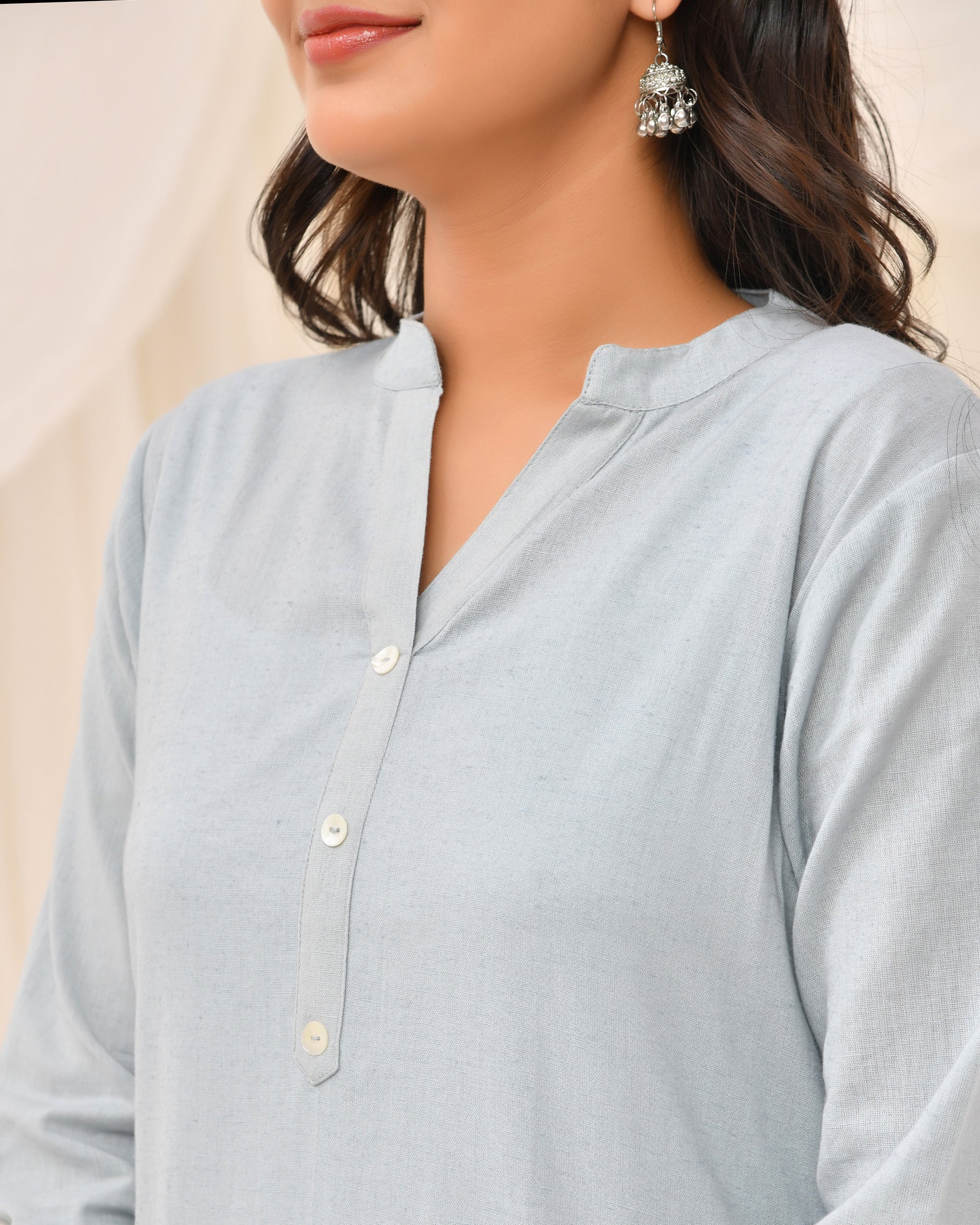 Light Grey Airy Linen Long Kurta