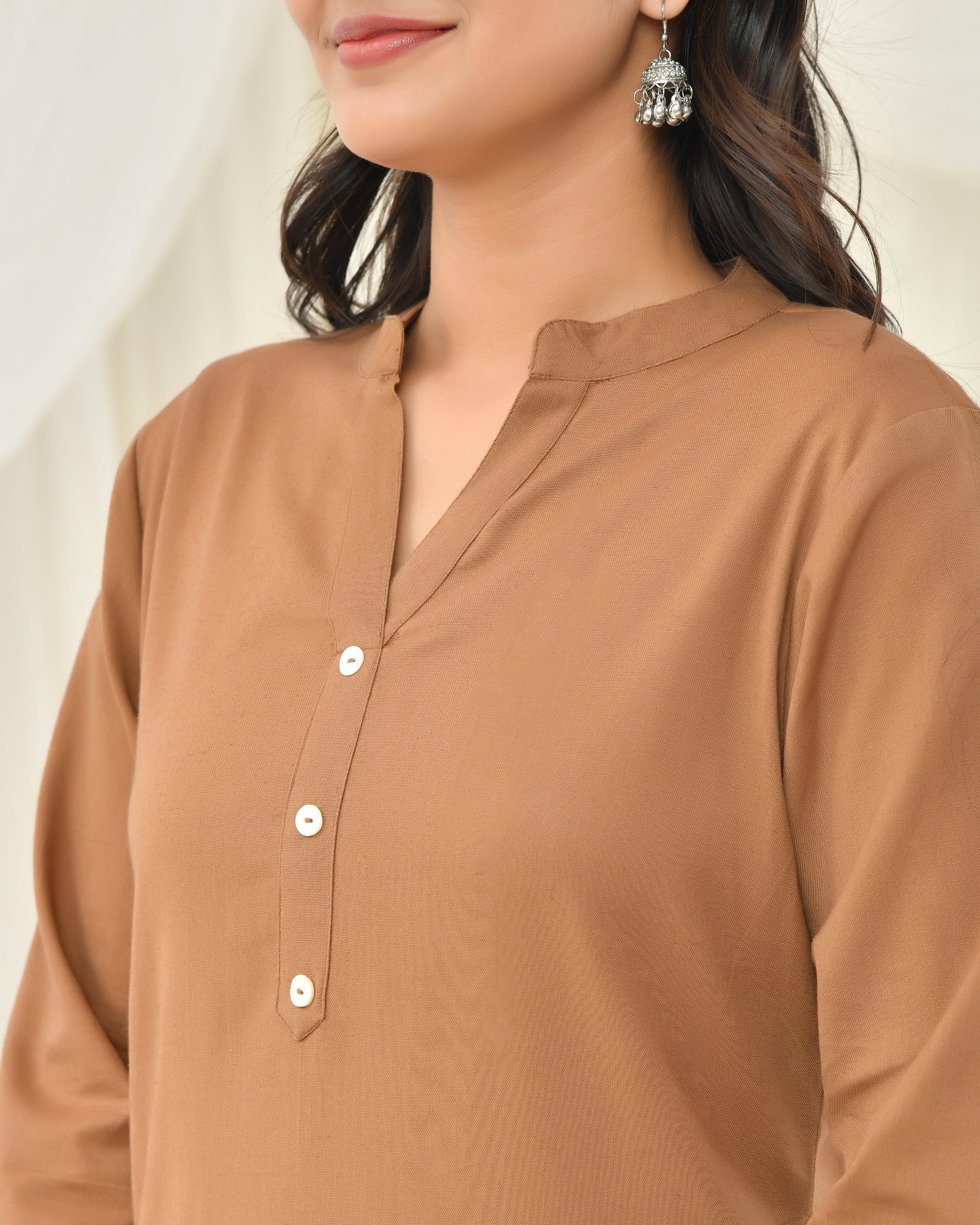 Camel Brown Airy Linen Long Kurta