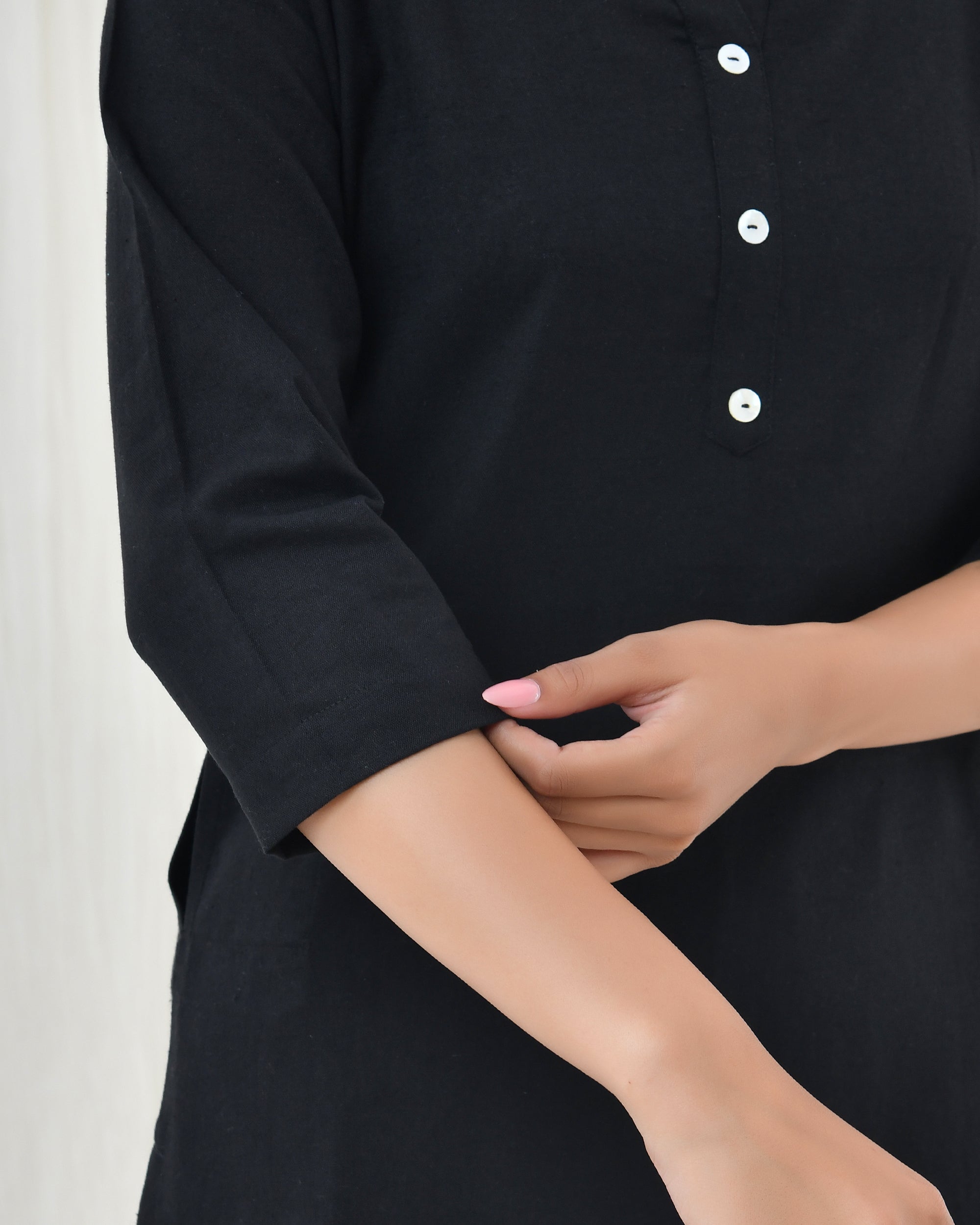 Kohl Black Airy Linen Long Kurta