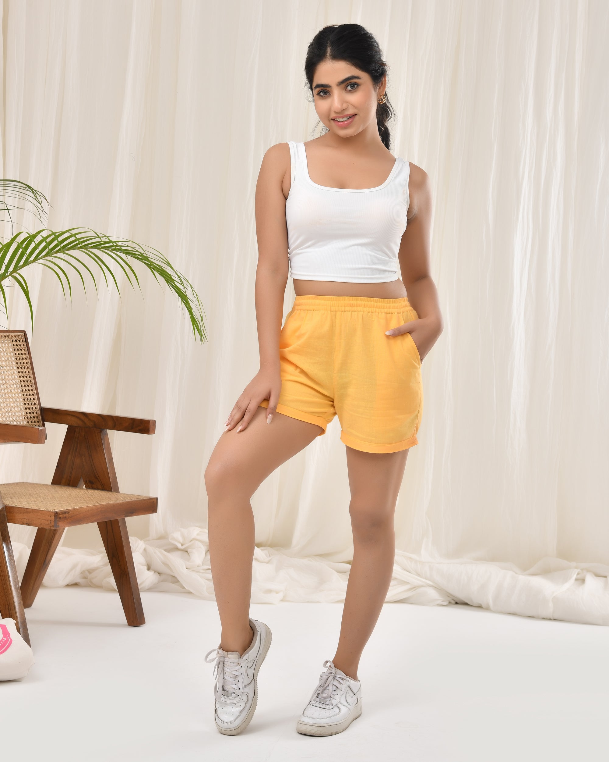 Yellow Airy Linen Shorts