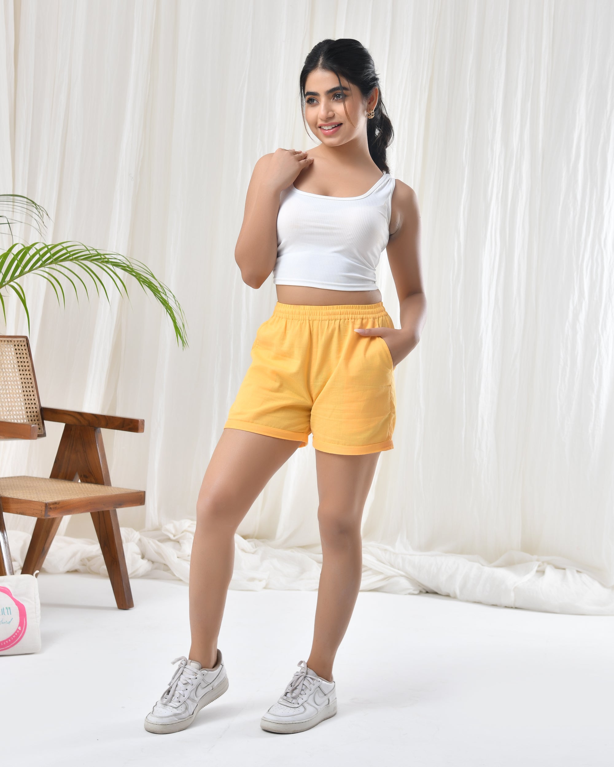 Yellow Airy Linen Shorts