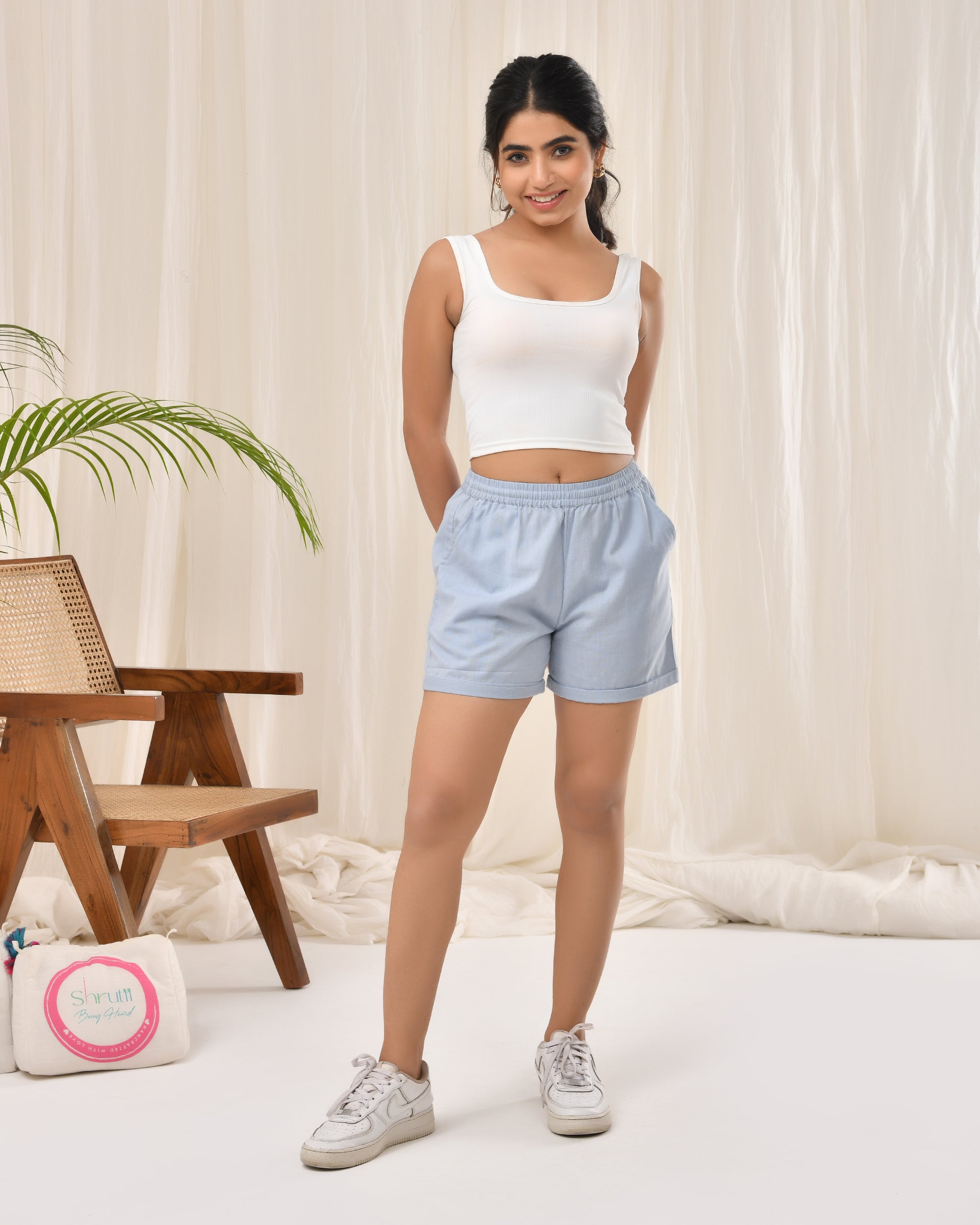 Sky Blue Airy Linen Shorts