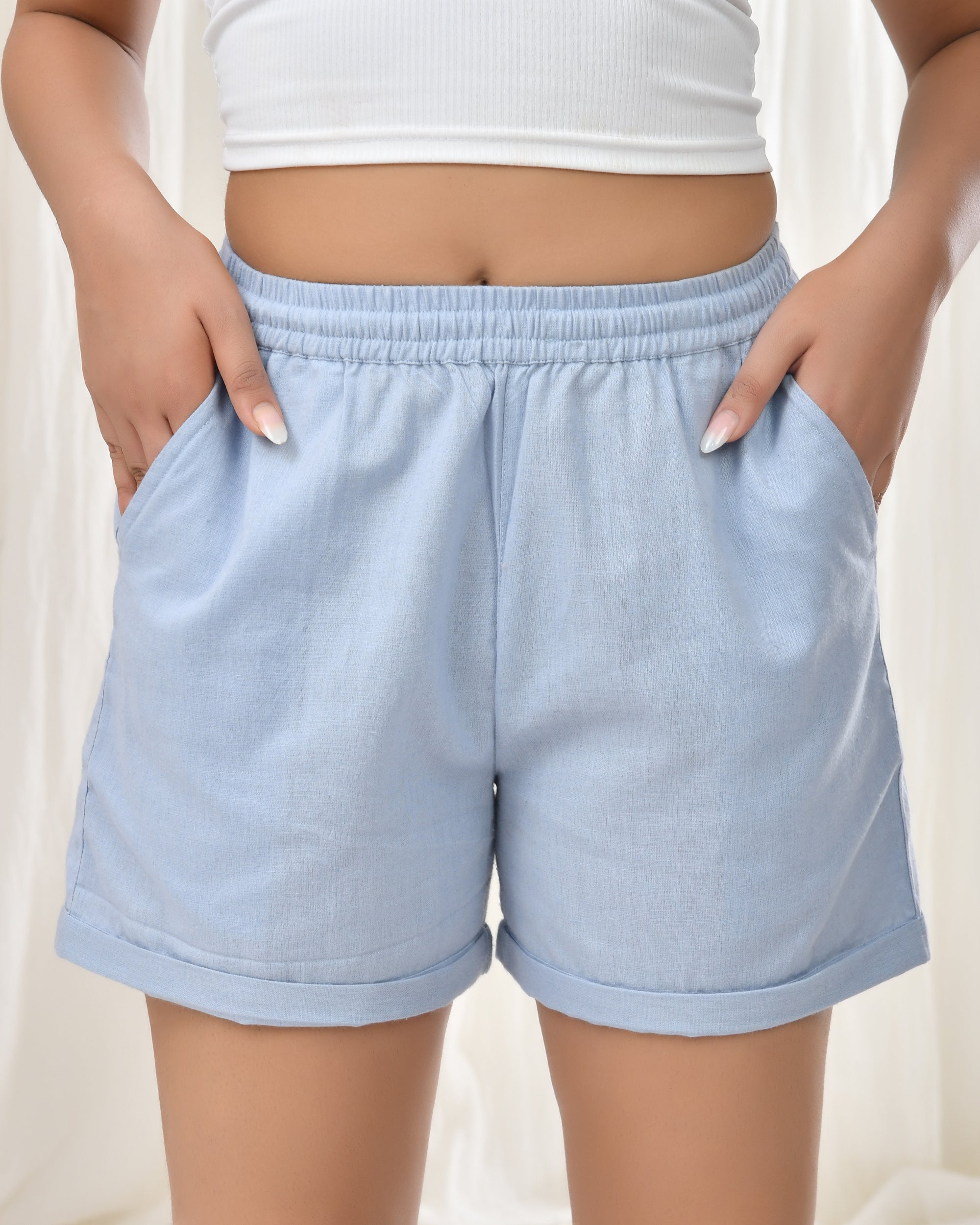 Sky Blue Airy Linen Shorts