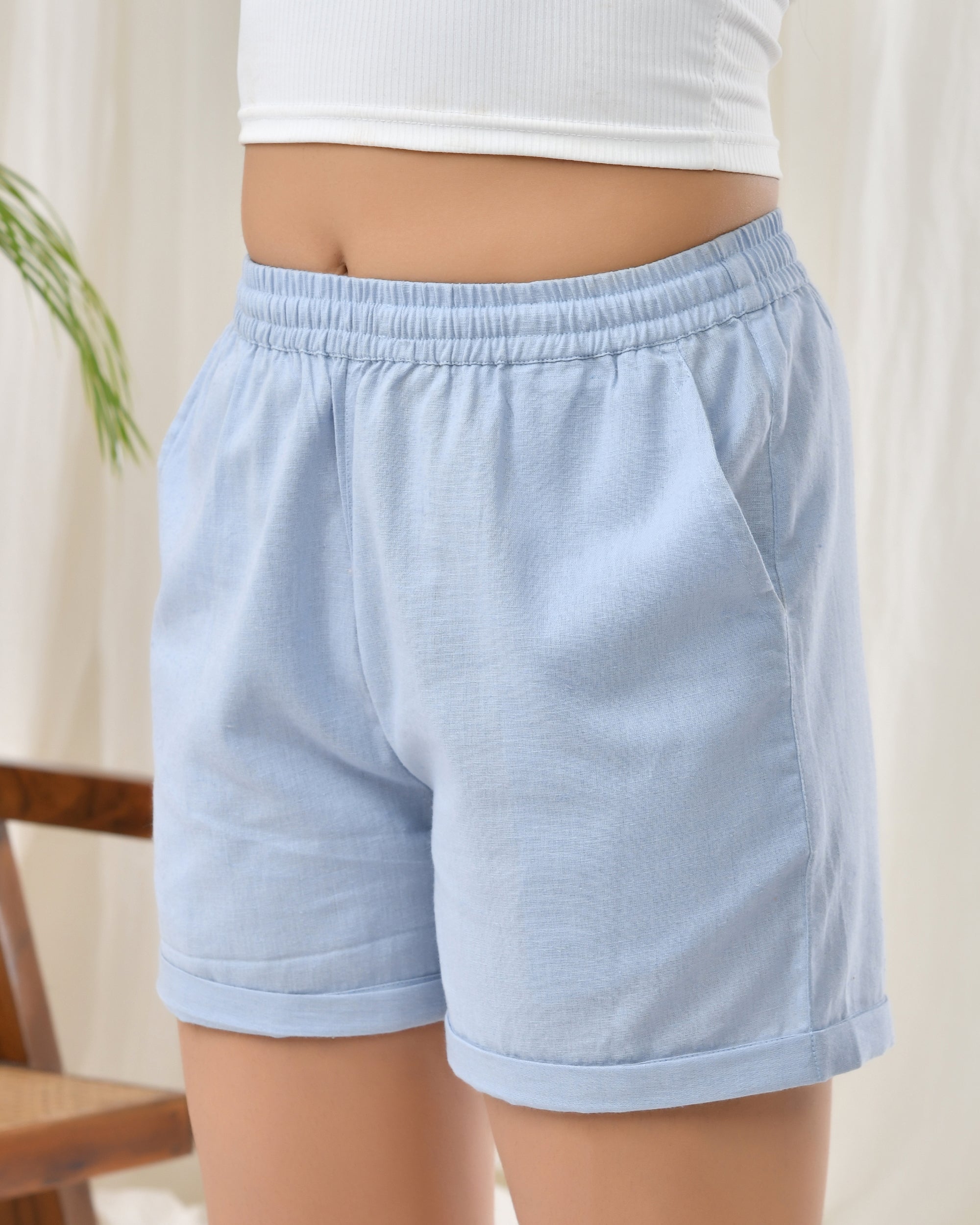 Sky Blue Airy Linen Shorts
