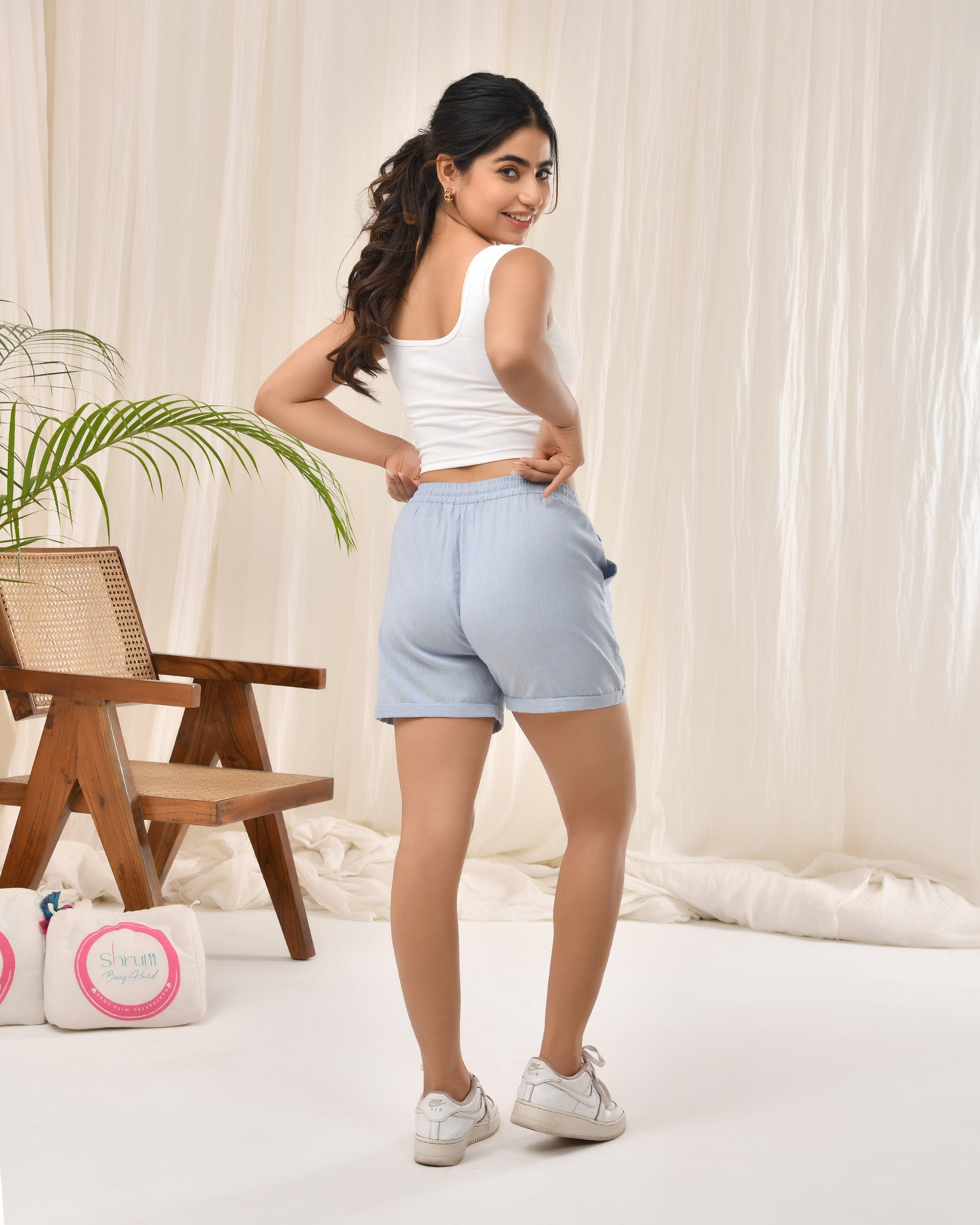 Sky Blue Airy Linen Shorts