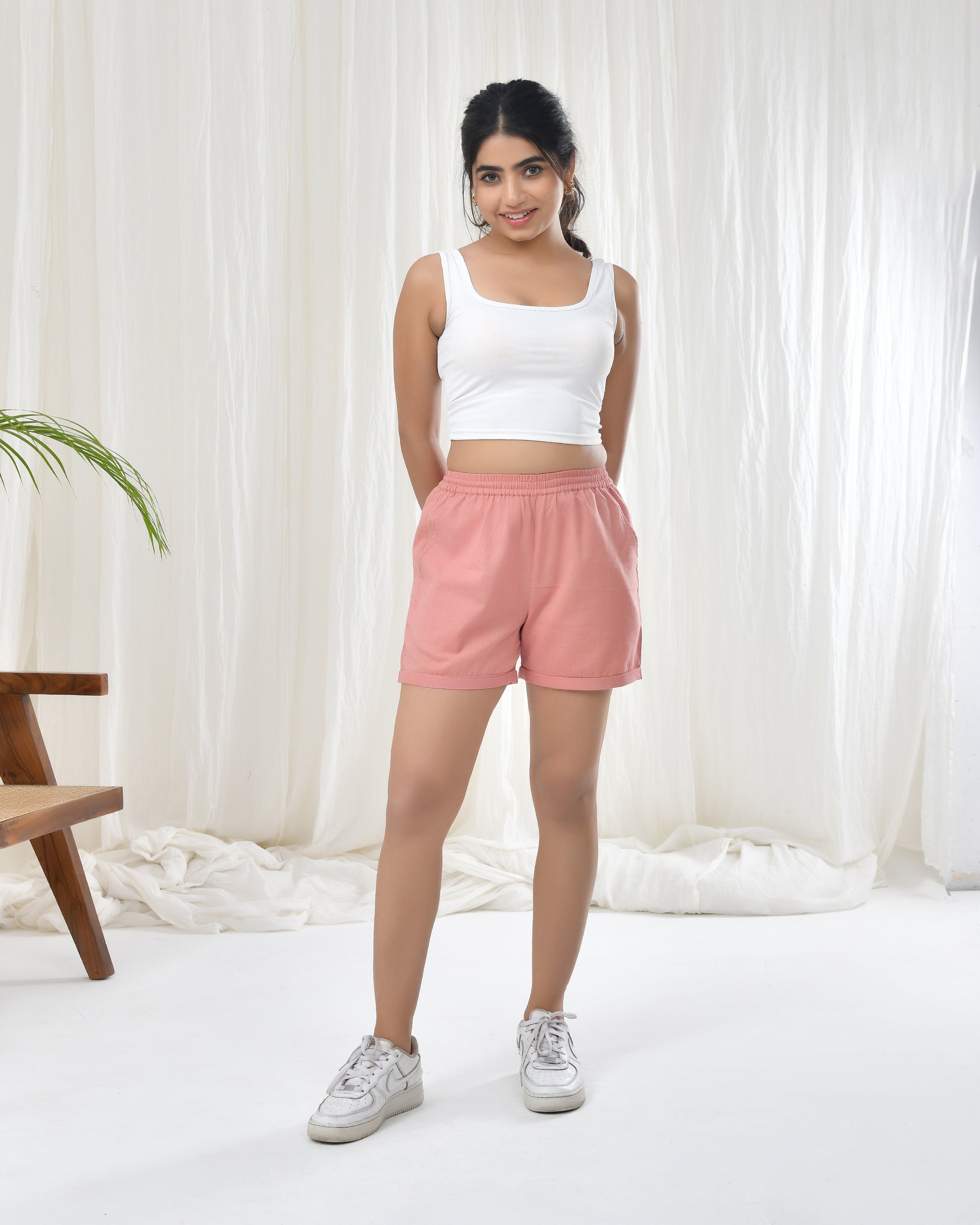 Rose Taupe Airy Linen Shorts