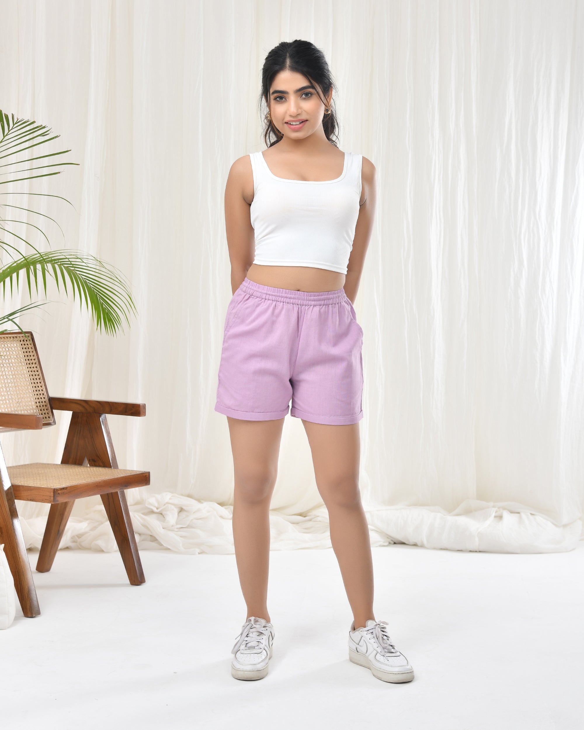 Lilac Airy Linen Shorts