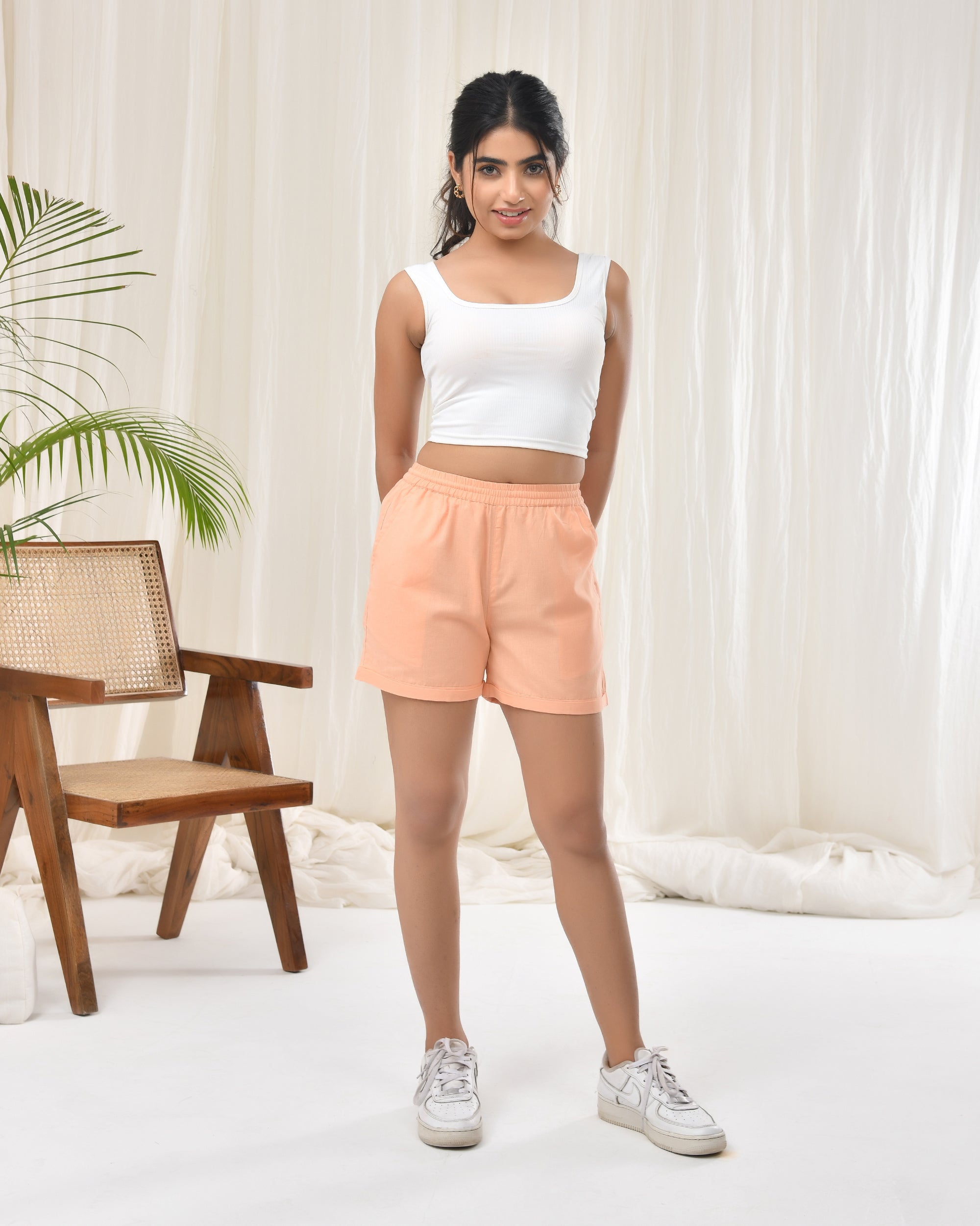 Peach Airy Linen Shorts