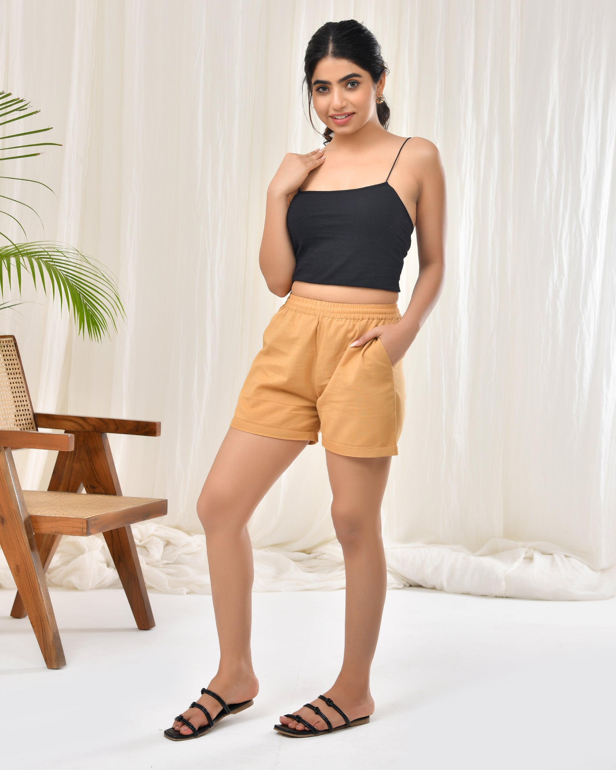 Light Brown Airy Linen Shorts