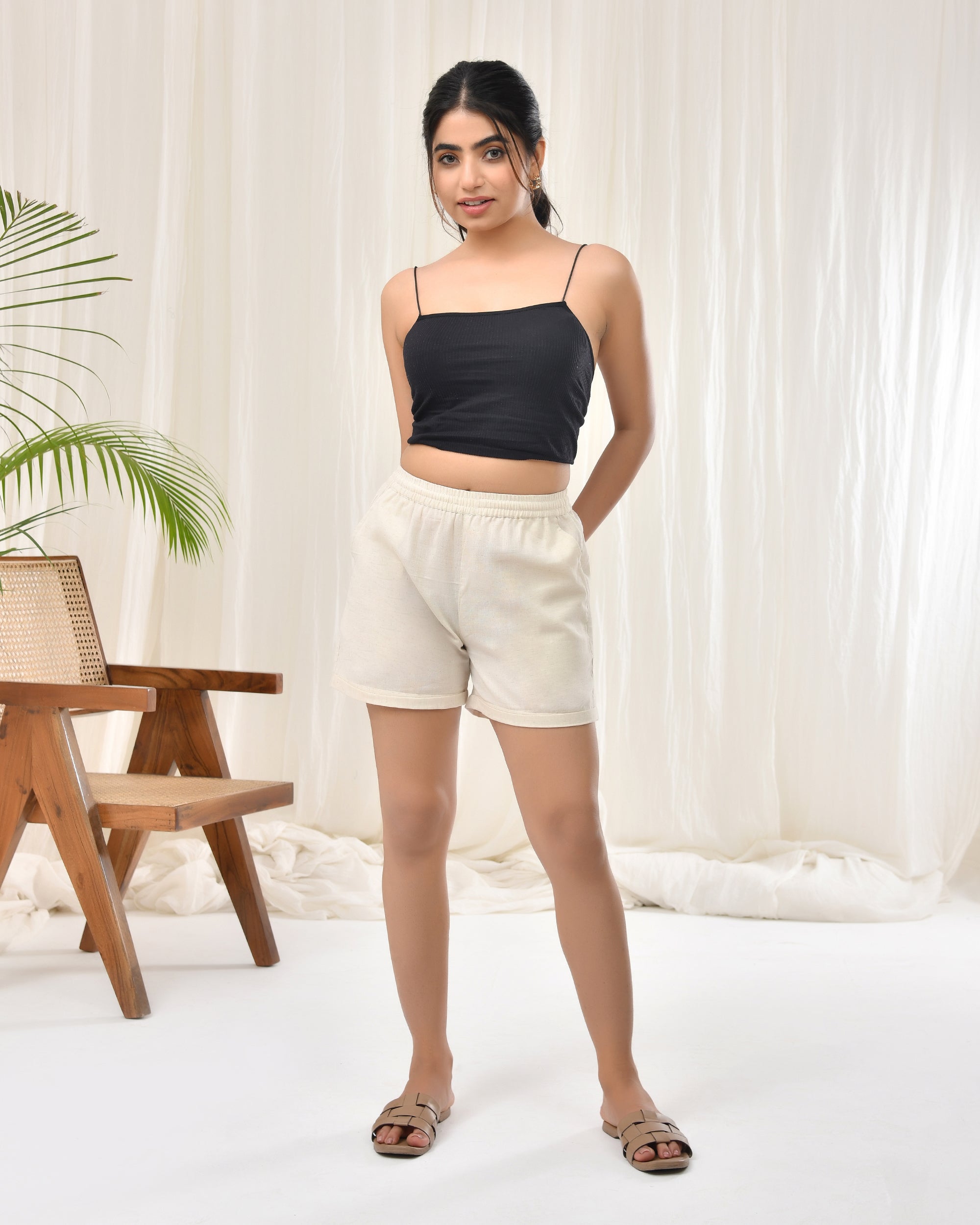 Ecru Airy Linen Shorts