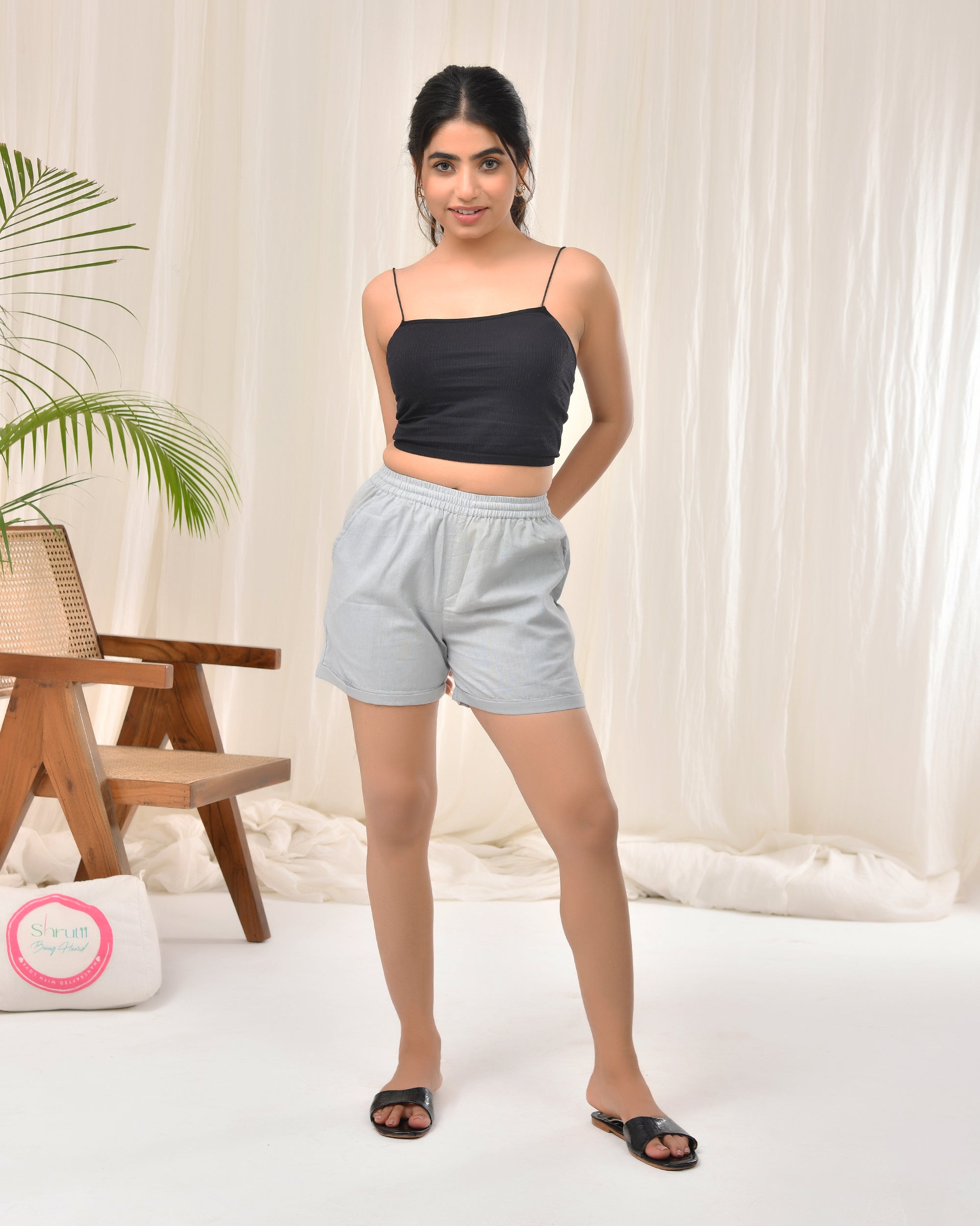 Light Grey Airy Linen Shorts